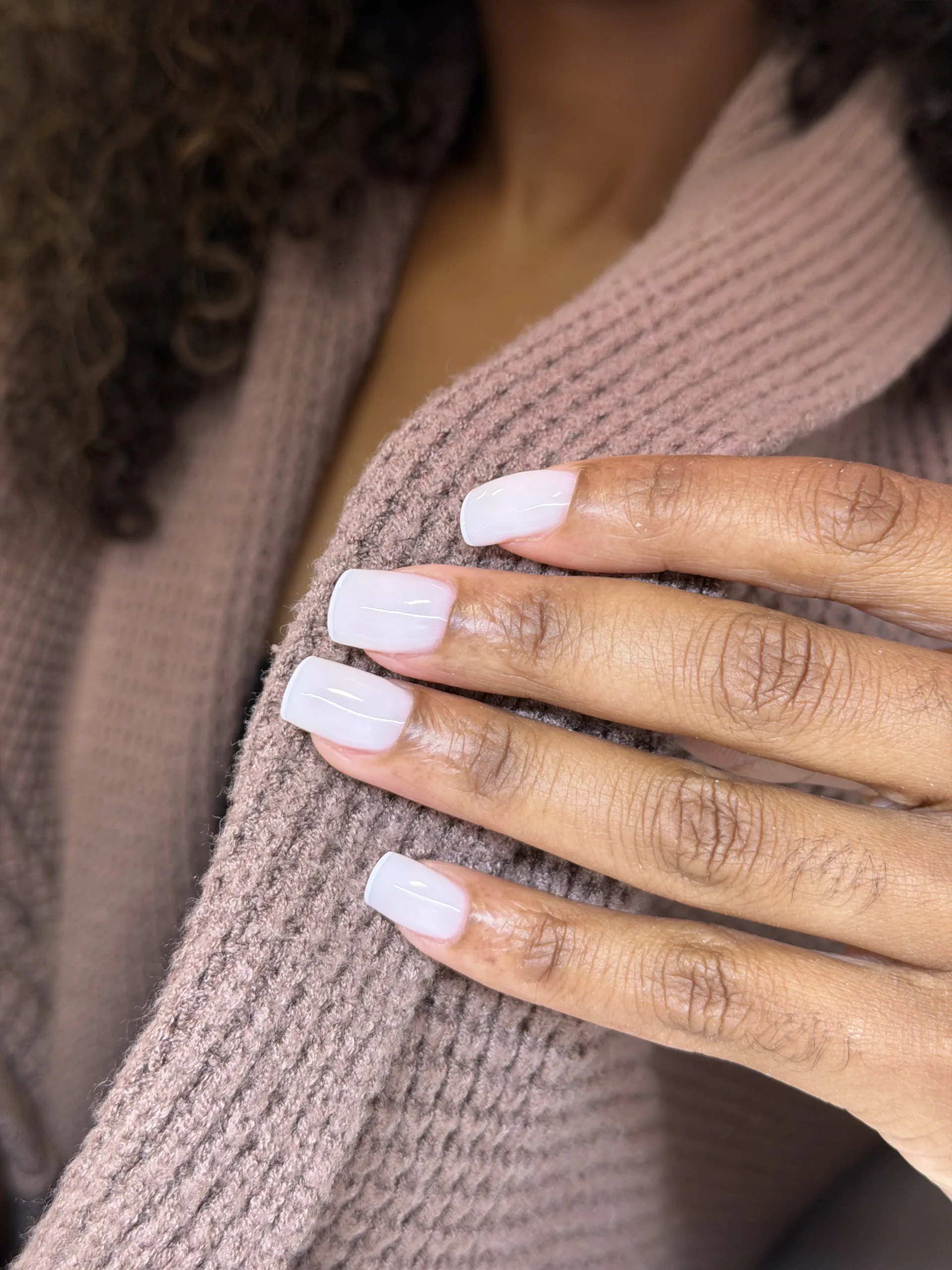 Glossy milky white square nails with precise cuticle work at ByKris Beauty Lab